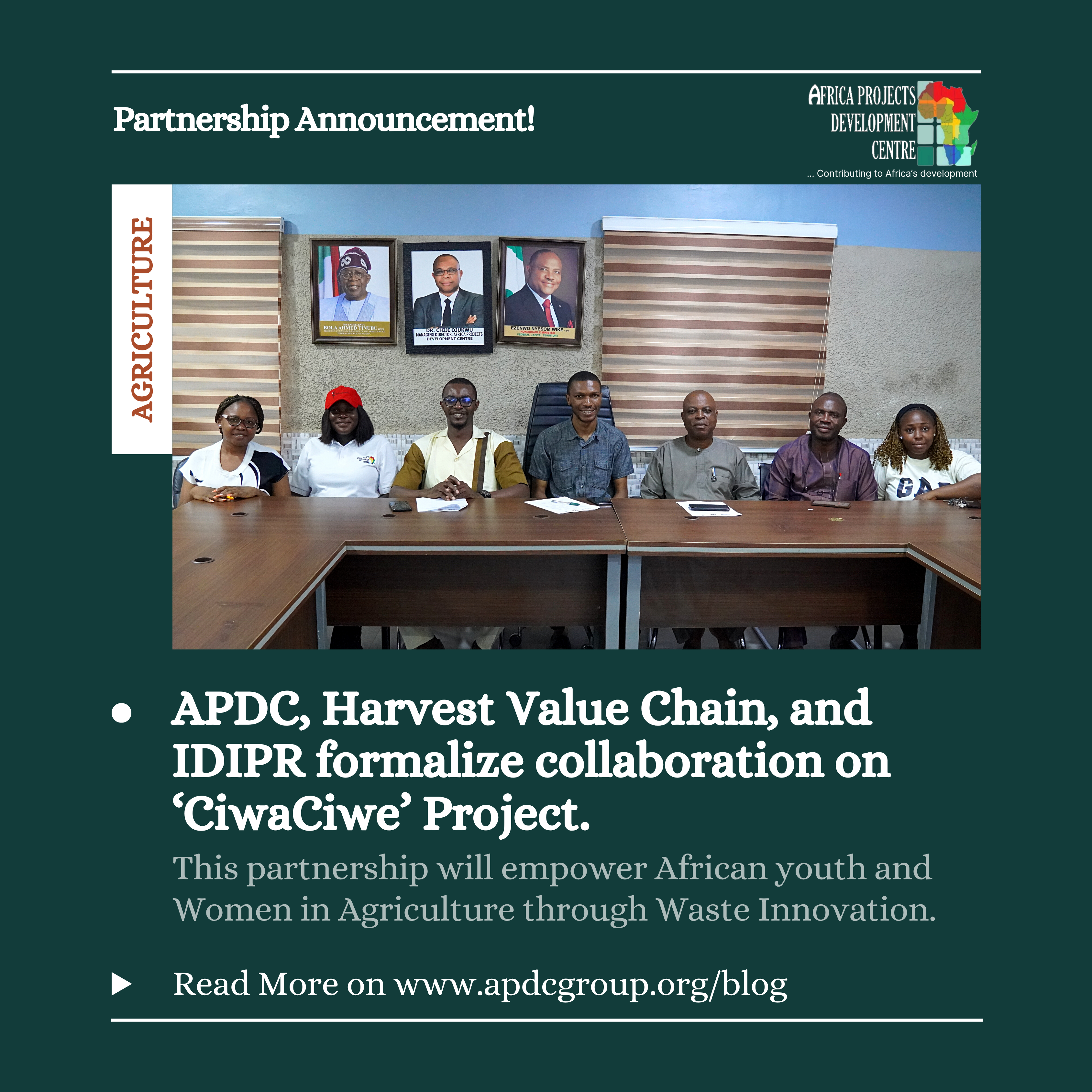 APDC, HVC, and IDIPR sign MOU for City Waste for Increased City Food & Wealth" (CiwaCiwe) project.